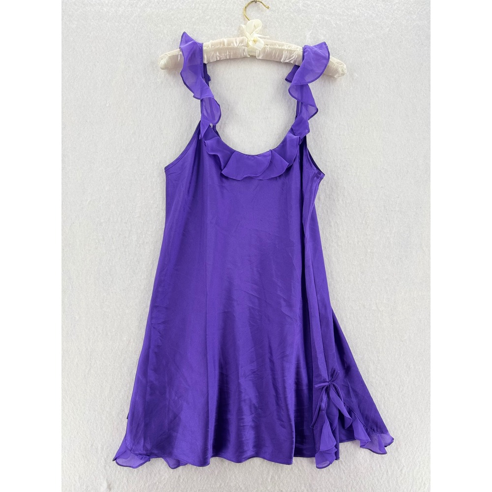 Morgan Taylor - Ruffle Satin Nightgown Dress Bow Detail - Purple - M - Women
